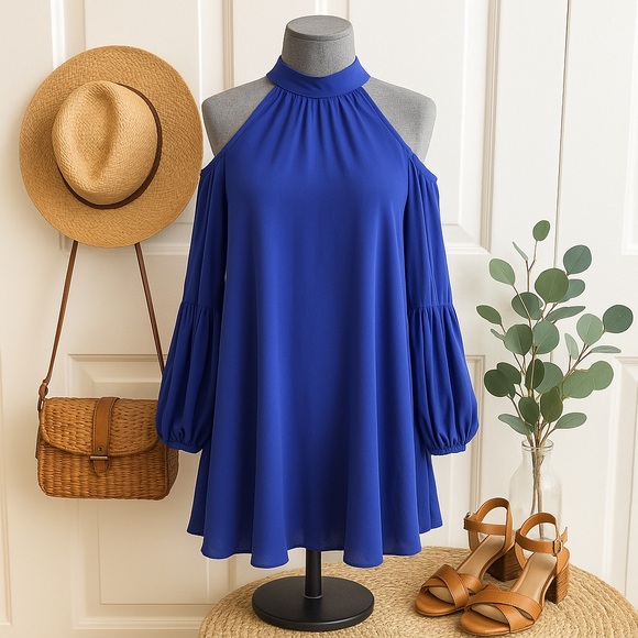 Free People Blue Flowy Tunic – Off Shoulder Boho Style - Picture 1 of 7
